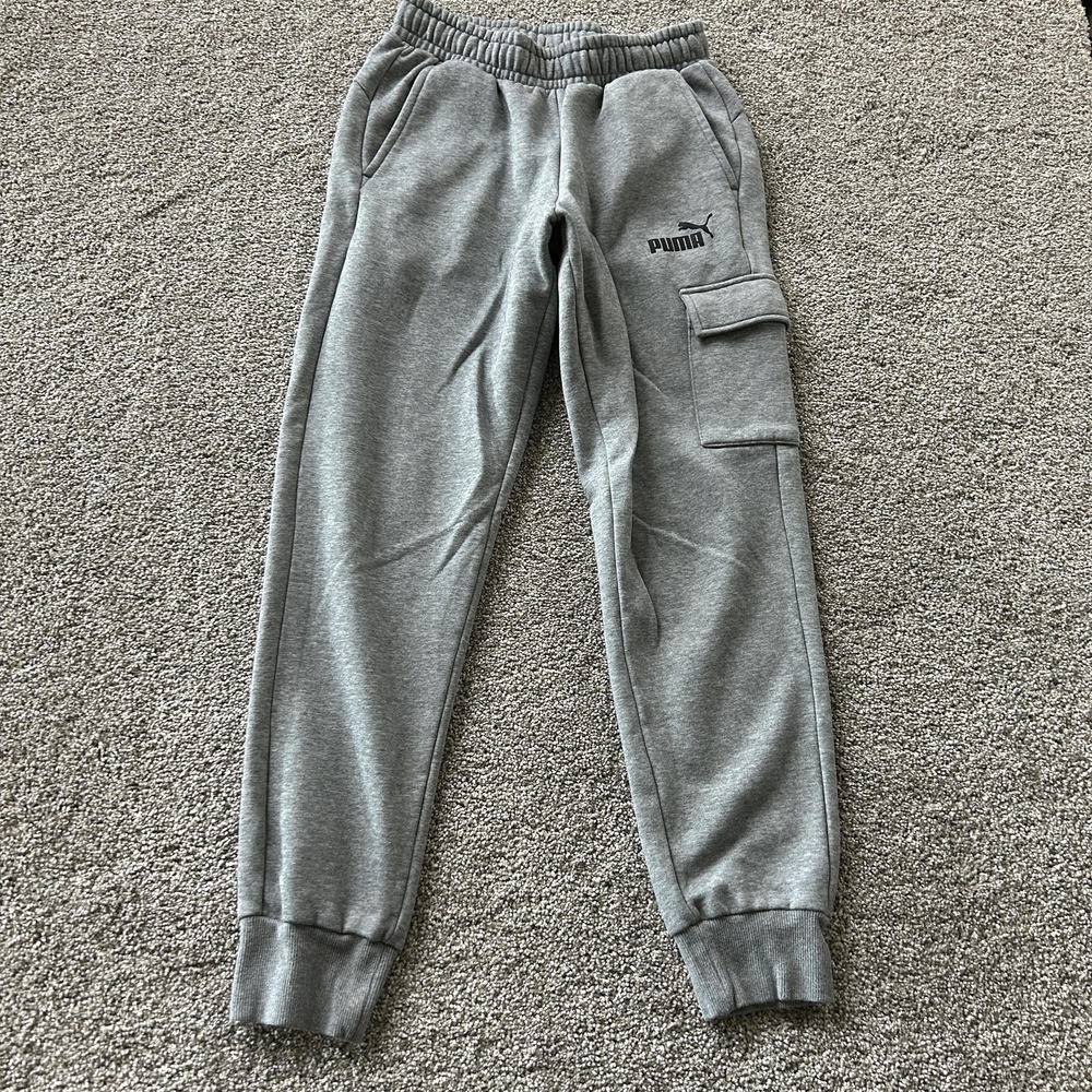 PUMA Sweatpants Mens Small Gray Fleece Elastic Waist Pockets Tapered Joggers